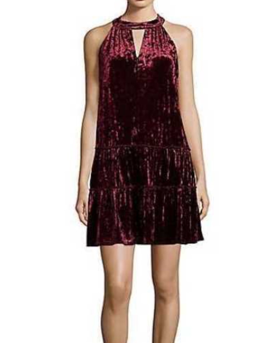 Laundry By Shelli Segal Burgundy Velvet Halter Tiered Mini Dress